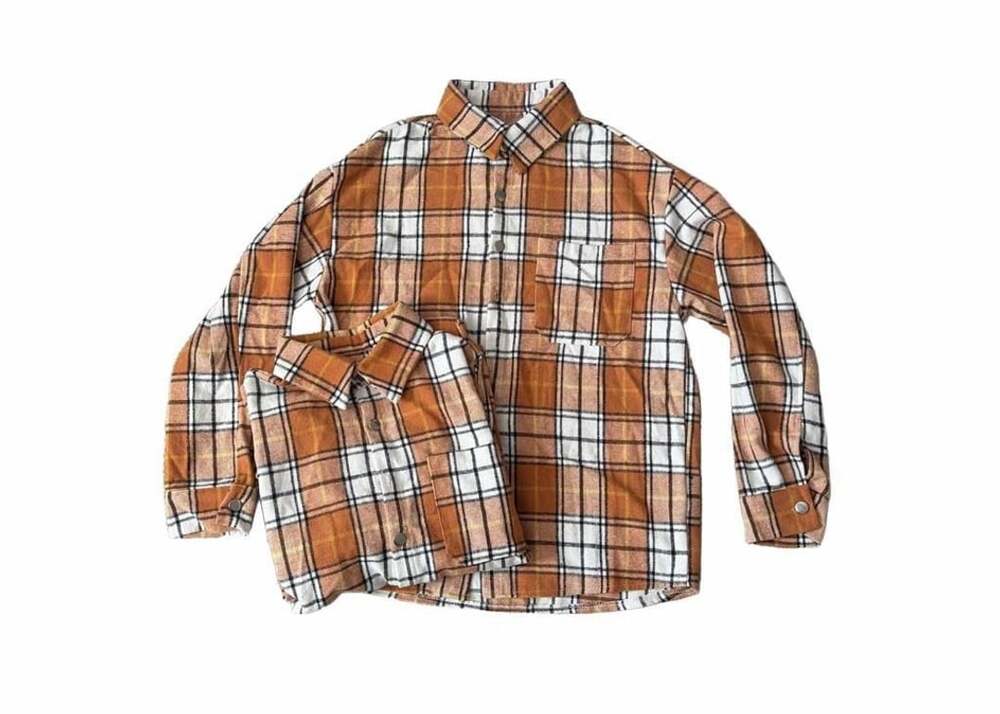 2 Manfinity Plaid Flannel Shirt Size S Orange White Long Sleeve Button Up